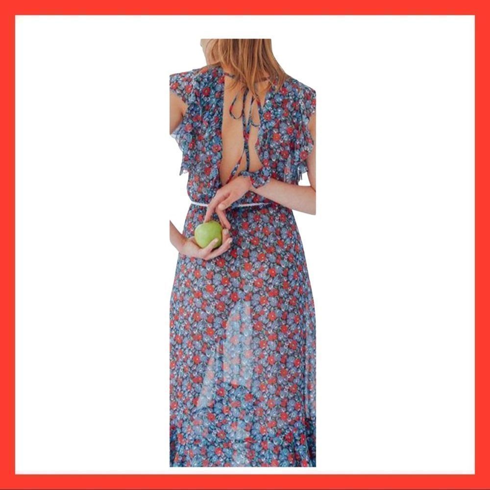NWT, Robert Rodriguez Juliette Blue and Red Floral Maxi Dress - 4 - Picture 4 of 6